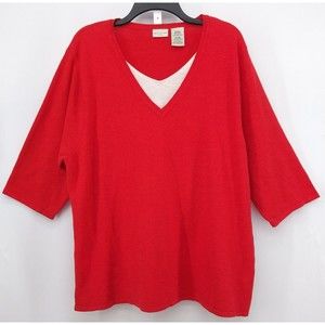White Stag Shirt Women's 18W 20W Red 3/4 Sleeve Lightweight Sweater Top
